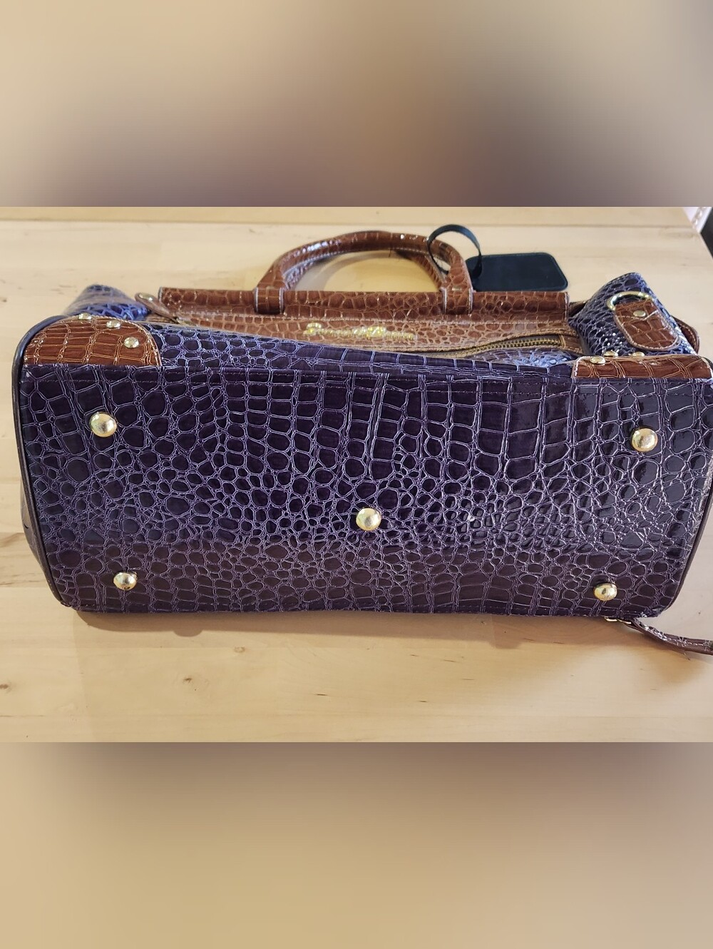 Samantha Brown | Croc-Embossed Patent Satchel / Travel Tote Bag | Purple - Picture 6 of 6